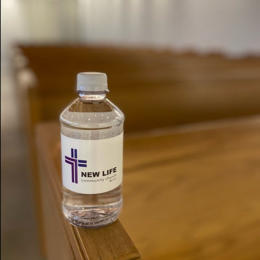 12 oz custom label water bottle with in a church